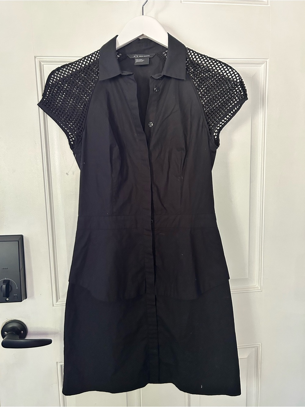 Armani Exchange Black Mini Dress with Crochet Cap Sleeves